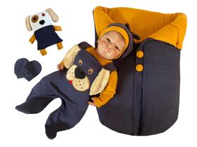 Saída Maternidade Menino Cachorrinho Com Saco De Dormir e Travesseiro - Pitu baby