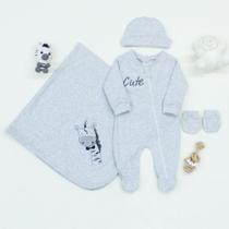 Saída Maternidade Menino e Bordado Cute Zebra Cinza 100% Algodão Macio e Antialérgico