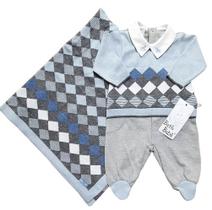 SAÍDA MATERNIDADE MENINO Tricot BETH BEBÊ P Felipe Cinza e Azul SAÍDA MATERNIDADE MENINO Tricot BETH BEBÊ P Felipe Cinza e Azul