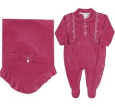 Saída Maternidade Plush Bebê Menina Bordado Paraiso Rf 16139