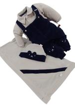 Saída Maternidade Plush Luxo Bebê Menino Paraiso 3 Pçs 12992 Saída Maternidade Plush Luxo Bebê Menino Paraiso 3 Pçs 12992