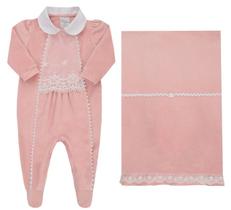 Saída Maternidade Plush Luxo Renda Bebê Menina Paraiso 17750