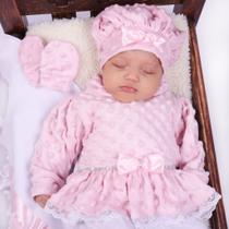 Saida maternidade soft bebê menina com boina e luvinha