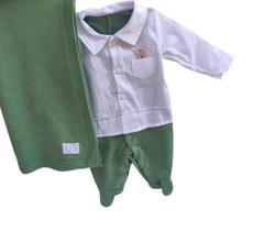 Saída maternidade tricô menino 2 peças -macacão -manta