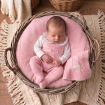 Saída Maternidade Tricot Tamine Baby Anna 3 Peças Macacão Body e Manta 70x85cm