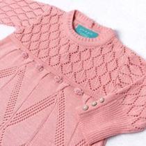 Saída Maternidade Tricot Vestido e Calça Losango Rococó Rosa Chiclete 02 Peças