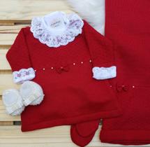 Saída Maternidade Vestido Menina Laço de Amor - Vermelho - Vestido Calça e Manta