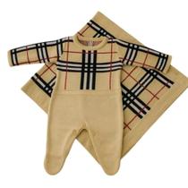 Saída Maternidade Xadrez de Tricot Luxo Bebê Menino e Menina Saída Maternidade Xadrez de Tricot Luxo Bebê Menino e Menina