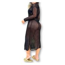 Saída moda praia longa tricot manga longa feminina estilo