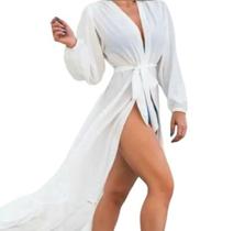 saída moda praia quimono feminino manga bufante tendência - filó modas