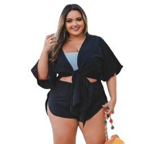 Saída Praia Conjunto Camisão Manga Curta + Short - Plus Size