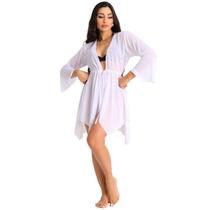 Saida Praia Kimono Trico Moda Piscina Vestido Tule Amarrar