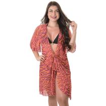 Saída Praia Modelo Robe Faixa Tule Manga Curta Arsiè