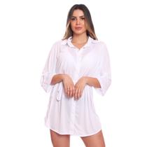 Saída Praia Piscina Chemise Camisão Feminino Cinto Botão FMF Branco
