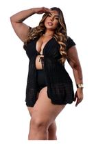 Saída Praia Plus Size Aberta Curta Manga Babado Piscina