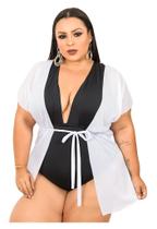 Saída Praia Plus Size Feminina Curta Kimono Amarrar Verão - PLUS MESMO E DAÍ