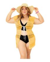 Saída Praia Plus Size Regata Curta Aberta Tricot Kimono