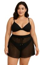 Saída Praia Plus Size Shorts Transparente Cordão Feminino Adulto Soltinho Blogueira Biquíni Verão