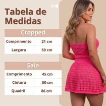 Saída Praia Top + Saia Tricot Feminino Elegante Conjunto Cropped Crochê Festa Luxo