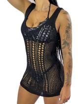 Saída Praia Vestido Decote Moda Acabamento R02