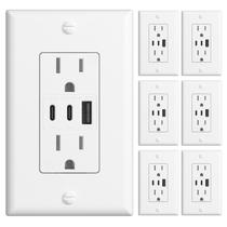 Saída USB Amico 6.0A de 3 portas de 30 W com 2 tipos C e 1 tipo A branca, 6 unidades
