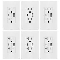 Saída USB TOPGREENER TU22036AC 20A com 2 USB tipo A/C branca 6PK
