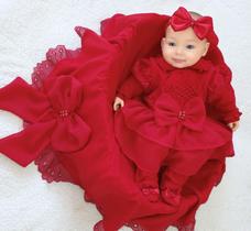 Saidas de maternidade vermelha para menina luxuosa laços - Nika baby