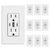 Saídas USB ELEGRP 30W 6,0 A USB C, tomada de parede de 3 portas, pacote com 10 Saídas USB ELEGRP 30W 6,0 A USB C, tomada de parede de 3 portas, pacote com 10