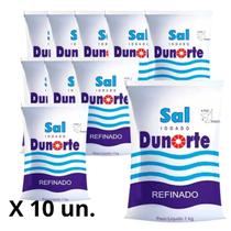 Sal Refinado Iodado Dunorte Pacote Kit 10 Un. De 1kg