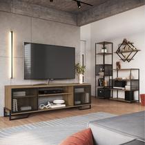 Sala Completa C/4 Itens Rack Tv 60 Polegadas Porta Industrial, Prateleira Aérea e Estante Alta e Med