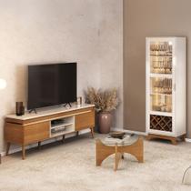 Sala Completa para TV Até 75" Lumina e Cristaleira com Led Cinamomo/Off White - Pnr Móveis