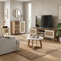 Sala de Estar Charlotte - Rack 2 Mesas e Aparador Carvalho/Off White Sala de Estar Charlotte - Rack 2 Mesas e Aparador Carvalho/Off White