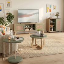 Sala de Estar Charlotte - Rack Tv 75'' - Aparador - 2 Mesas Carvalho / Menta