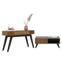 Sala de Estar com Aparador Rivieira e Mesa de Centro Jeri Noce Milano/Preto - PR Móveis Sala de Estar com Aparador Rivieira e Mesa de Centro Jeri Noce Milano/Preto - PR Móveis