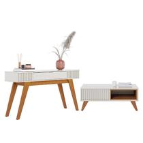 Sala de Estar com Aparador Rivieira e Mesa de Centro Jeri Off White/Freijó - PR Móveis Sala de Estar com Aparador Rivieira e Mesa de Centro Jeri Off White/Freijó - PR Móveis