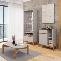 Sala de Estar Completa Bahrein 3 Portas 2 Gavetas 3 Peças Off White/Cedro - Pnr Móveis Sala de Estar Completa Bahrein 3 Portas 2 Gavetas 3 Peças Off White/Cedro - Pnr Móveis