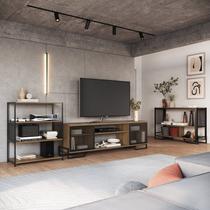 Sala de Estar Completa com 3 Itens Rack Tv 60 Polegadas com Porta Industrial, Estante e Aparador Tel Sala de Estar Completa com 3 Itens Rack Tv 60 Polegadas com Porta Industrial, Estante e Aparador Tel