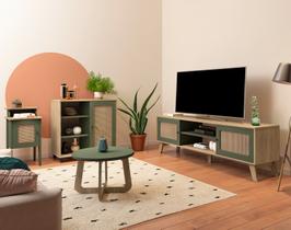 Sala de Estar Completa com Rack Buffet Mesa Centro e Mesa Lateral Charlotte