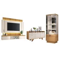 Sala de Estar Completa Diamante com Home Suspenso 1.8, Buffet Aparador e Cristaleira Cinamomo/Off White - PR Móveis