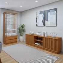 Sala de Estar Completa Lisboa Logan 4 Portas 2 Gavetas com Vidro 100% Mdf com Led Naturale - Mavaular