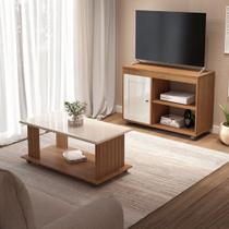 Sala de Estar Completa para TV Até 42 Polegadas 1 Porta e Mesa de Centro Cinamomo/Off White - Pnr Móveis Sala de Estar Completa para TV Até 42 Polegadas 1 Porta e Mesa de Centro Cinamomo/Off White - Pnr Móveis
