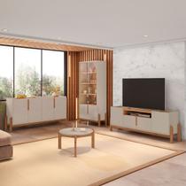 Sala de Estar Completa para TV Até 60 Polegadas Home 12 Portas 4 Peças Off White/Cedro - Pnr Móveis