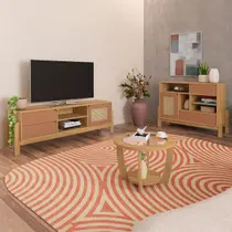 Sala de Estar Completa para TV Até 65 Polegadas Carvalho/Terracota - Pnr Móveis Sala de Estar Completa para TV Até 65 Polegadas Carvalho/Terracota - Pnr Móveis