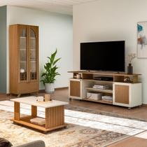 Sala de Estar Completa para TV Até 75 Polegadas com Cristaleira e Mesa de Centro Mila Cinamomo/Off White - Pnr Móveis Sala de Estar Completa para TV Até 75 Polegadas com Cristaleira e Mesa de Centro Mila Cinamomo/Off White - Pnr Móveis
