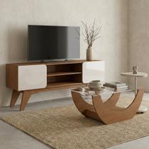 Sala de Estar Duetto Mesas Centro Apoio Rack Tv 65'' Cinamomo/Off White