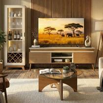 Sala de Estar Mirage Mesa Centro Cristaleira e Rack Tv 75" Off White/Cinamomo