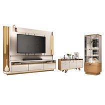 Sala de Estar Montane com Estante, Buffet Aparador e Cristaleira Cinamomo/Off White - PR Móveis