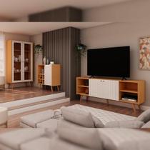 Sala de Estar Rack Cristaleira e Buffet Pés Madeira 100% MDF Sala de Estar Rack Cristaleira e Buffet Pés Madeira 100% MDF