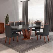 Sala de Jantar 160x80 Aurora MDF/Vidro Grafite 6 Cadeiras Bom Pastor
