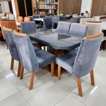 Sala de Jantar 160x80 Aurora MDF/Vidro Grafite 6 Cadeiras Bom Pastor Sala de Jantar 160x80 Aurora MDF/Vidro Grafite 6 Cadeiras Bom Pastor
